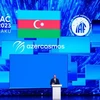 Tổng thống Azerbaijan Ilham Aliyev phát biểu tại Đại hội Du hành Vũ trụ Quốc tế lần (IAC) lần thứ 74. (Nguồn: azertag)