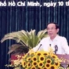 Ủy viên Bộ Chính trị, Bí thư Thành ủy Thành phố Hồ Chí Minh Nguyễn Văn Nên chủ trì Hội nghị. (Ảnh: Xuân Khu/TTXVN)