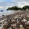 Khu vực bờ biển thôn An Vĩnh, xã Tịnh Kỳ, thành phố Quảng Ngãi, rác do sóng biển đánh vào bờ chất thành những đống lớn, bờ biển trở nên nhếch nhác, mất vệ sinh. (Nguồn: VOV)
