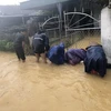 Nước tràn vào các nhà dân ở xã Sơn Lộc, huyện Can Lộc, tỉnh Hà Tĩnh. (Ảnh: TTXVN phát)