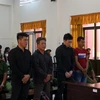 Các bị cáo tại phiên tòa của vụ án tổ chức cho người khác xuất cảnh trái phép tại Kiên Giang. (Ảnh: Lê Huy Hải/TTXVN)