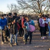 Lực lượng tuần tra biên giới kiểm tra giấy tờ của người di cư tại Eagle Pass, Texas, Mỹ, ngày 4/2 vừa qua. (Ảnh: AFP/TTXVN)