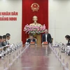 Chủ tịch UBND tỉnh Quảng Ninh Cao Tường Huy phát biểu tại buổi làm việc. (Ảnh: Quốc Khánh/Bnews/TTXVN)