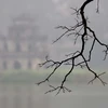 Màn sương bao phủ, tháp Rùa ẩn hiện trên mặt nước phẳng lặng càng tôn thêm vẻ đẹp cổ kính. (Ảnh: Nhật Anh/TTXVN)