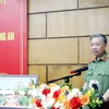Đại tướng Tô Lâm, Ủy viên Bộ Chính trị, Bộ trưởng Bộ Công an phát biểu kết luận buổi làm việc. (Ảnh: Mạnh Tú/TTXVN)