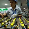 Lắp ráp linh kiện điện tử dùng cho ngành máy in tại Công ty TNHH công nghệ điện tử Chee Yuen Việt Nam, vốn đầu tư của Đài Loan, Trung Quốc ở khu công nghiệp An Dương, huyện An Dương. (Ảnh: Vũ Sinh/TTXVN)
