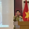 Đại sứ Việt Nam tại Indonesia Tạ Văn Thông phát biểu tượng sa mạc Diễn đàn. (Ảnh: Đỗ Quyên/Vietnam+)