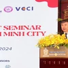 Ông Trần Ngọc Liêm, Giám đốc Liên đoàn Thương mại Công nghiệp Việt Nam (VCCI), chi nhánh Thành phố Hồ Chí Minh phát biểu tại sự kiện. (Ảnh: Mỹ Phương/TTXVN)