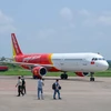 Một máy bay của Vietjet Air tại sân bay Cần Thơ. (Ảnh: Thanh Liêm/TTXVN)