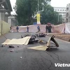 Hiện trường vụ tai nạn tại công trường đường sắt đô thị Cát Linh-Hà Đông. (Ảnh: Sơn Bách/Vietnam+)