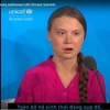 Em Greta Thunberg, nhà hoạt động trẻ em về biến đổi khí hậu người Thụy Điển nói lên thông điệp mạnh mẽ về trách nhiệm bảo vệ trẻ em. (Ảnh: PV/Vietnam+)