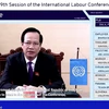 Bộ trưởng Bộ Lao động-Thương binh và Xã hội Đào Ngọc Dung phát biểu tại ILC-109. (Ảnh: PV/Vietnam+)