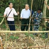 Trung tướng Hoàng Khánh Hưng (áo trắng đứng giữa) tìm kiếm mộ liệt sỹ tại Lào. (Ảnh nhân vật cung cấp)