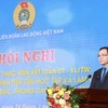 Ông Nguyễn Đình Khang, Chủ tịch Tổng Liên đoàn Lao động Việt Nam phát biểu tại hội nghị. (Ảnh: PV/Vietnam+)