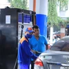 Nhân viên Petrolimex bán xăng cho khách hàng. (Ảnh minh hoạ: PV/Vietnam+)