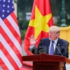 Tổng thống Donald Trump bày tỏ vui mừng lần đầu được đến thăm Việt Nam ngay trong năm đầu tiên của nhiệm kỳ Tổng thống, cảm ơn sự đón tiếp hết sức trọng thị của lãnh đạo, nhân dân Việt Nam đã dành cho Tổng thống và Đoàn. (Ảnh: Minh Sơn/Vietnam+)