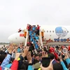 Ngày 28/1, chuyến bay mang số hiệu VJ7269 chở đội tuyển U23 Việt Nam từ Thường Châu, Trung Quốc về sân bay quốc tế Nội Bài, Hà Nội. (Ảnh: Minh Sơn/Vietnam+)