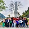 Trong hành trình Về nguồn, tập thể Báo Điện tử VietnamPlus tới thăm Khu Di tích quốc gia đặc biệt Pác Bó, Cao Bằng. (Ảnh: Vietnam+)