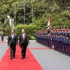 Tổng thống Ai Cập Abdel Fattah Al Sisi và Chủ tịch nước Trần Đại Quang tại lễ đón. (Ảnh: Nhan Sáng/TTXVN)