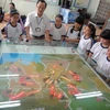 Tiết học lịch sử trên sa bàn của Thầy trò Trường tiểu học Lê Lợi, thành phố Long Xuyên, tỉnh An Giang. (Ảnh : Thu Trang/TTXVN)