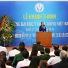 Bộ trưởng Bộ Y tế Nguyễn Thị Kim Tiến phát biểu tại lễ khánh thành trường. (Ảnh: Ecopack)