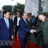 Thủ tướng Chính phủ Nguyễn Xuân Phúc đã trực tiếp kiểm tra Trung tâm báo chí và công tác chuẩn bị cho Hội nghị thượng đỉnh Hoa Kỳ-Triều Tiên lần hai. (Nguồn: TTXVN)