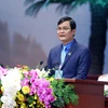 Anh Bùi Quang Huy, Ủy viên dự khuyết Ban chấp hành Trung ương Đảng, Bí thư Thứ nhất Trung ương Đoàn trình bày báo cáo tại đại hội. (Ảnh: Phạm Kiên/TTXVN) 