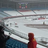 [Photos] Trước giờ bóng lăn, sân Thường Châu vẫn ngập tuyết