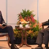 Bộ trưởng Quốc phòng Mỹ Lloyd Austin hội đàm với Bộ trưởng Quốc phòng Singapore Ng Eng Hen (Nguồn: CNA)