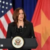 Phó Tổng thống Mỹ Kamala Harris phát biểu tại buổi họp báo trong chuyến thăm Việt Nam năm 2021. (Nguồn: TTXVN)