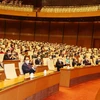 Các đồng chí lãnh đạo, nguyên lãnh đạo Đảng, Nhà nước cùng các đại biểu dự bế mạc kỳ họp thứ nhất, Quốc hội khóa XV. (Ảnh: Trí Dũng/TTXVN)