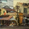 Tác phẩm "Chiều Hòe Nhai" (sơn dầu trên toan, 100x 140cm). (Ảnh: Minh Thu/Vietnam+)