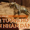 Bộ sưu tập 2022 tượng hổ sơn mài độc bản đón Xuân Nhâm Dân. (Ảnh: Minh Anh/Vietnam+)