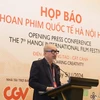 Cục trưởng Cục Điện ảnh Vi Kiến Thành (Trưởng ban tổ chức Liên hoan Phim Quốc tế Hà Nội) tại họp báo trước thềm sự kiện. (Ảnh: Anh Vũ/Vietnam+)