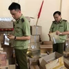 Lực lượng Quản lý thị trường Hà Nội kiểm tra mỹ phẩm. (Ảnh: PV/Vietnam+)