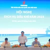 Đoàn Chủ tịch điều hành hội nghị Dịch vụ Dầu khí năm 2023 do Tập đoàn Dầu khí Việt Nam tổ chức ngày 25/8. (Ảnh: PV/Vietnam+)