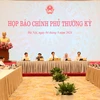 Bộ trưởng Trần Văn Sơn chủ trì buổi họp báo Chính phủ chiều 4/5. (Ảnh: Đức Duy/Vietnam+)