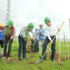 Các đại biểu thuộc Petrovietnam trồng cây xanh tại Vườn cây Công đoàn Dầu khí, Nhà máy Nhiệt điện Thái Bình 2. (Ảnh: PV/Vietnam+)