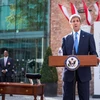 Ngoại trưởng Mỹ John Kerry có bài phát biểu về thỏa thuận quan trọng vừa đạt được trong tiến trình bình thường hóa quan hệ với Cuba. (Nguồn: AFP/TTXVN)