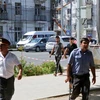 Cảnh sát bảo vệ một khu vực ở thủ đô Dushanbe của Tajikistan, hôm 4/9. (Nguồn: AP)