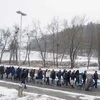 Người tị nạn tại khu vực viên giới Slovenia-Áo ngày 5/1. (Nguồn: AFP/TTXVN)