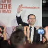 Cựu Bộ trưởng Giáo dục Pháp Benoit Hamon phát biểu tại Paris sau khi kết quả sơ bộ cuộc bầu cử ứng viên tranh cử Tổng thống Pháp vòng 1 của phe cánh tả được công bố ngày 22/1. (Nguồn: EPA/TTXVN)