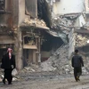 Cảnh đổ nát sau những đợt không kích ở thị trấn al-Bab ngày 18/1. (Nguồn: AFP/TTXVN)