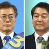 Ông Moon Jae-in, ứng cử viên của đảng Dân chủ theo đường lối tự do (trái) và ông Ahn Cheol-soo (phải), ứng cử viên của đảng Nhân dân theo đường lối trung tả. (Nguồn: Kyodo/TTXVN)