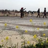 Các lực lượng Dân chủ Syria tuần tra tại đập Tabqa, khu vực vừa giành được quyền kiểm soát từ phiến quân IS ngày 27/3. (Nguồn: AFP/TTXVN)