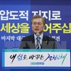 Ứng cử viên Moon Jae-In tại cuộc họp báo ở Seoul. (Nguồn: EPA/TTXVN) 
