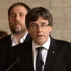 Thủ hiến Catalonia Carles Puigdemont phát biểu tại Barcelona ngày 20/9. (Nguồn: AFP/TTXVN)