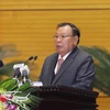 Tổng Bí thư, Chủ tịch nước Lào Bounnhang Vorachith nói chuyện với các đại biểu. (Ảnh: Phương Hoa/TTXVN)