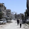 Cảnh đổ nát tại thị trấn Douma, Đông Ghouta, Syria ngày 16/4. (Nguồn: EPA/TTXVN)