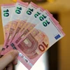 Đồng tiền mệnh giá 10 euro tại một ngân hàng ở Paris, Pháp. (Nguồn: AFP/TTXVN)